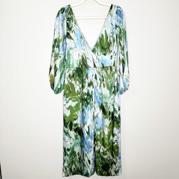 ML Monique Lhuillier Womens Dress Midi Bow-Embellished Printed Satin-Twill 12 - Picture 3 of 8